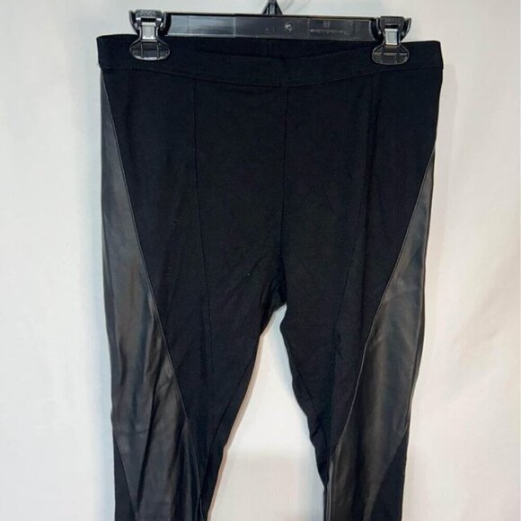 Womans black leggings with vegan leather panels. Excellent condition. Elastic wa - Picture 3 of 10